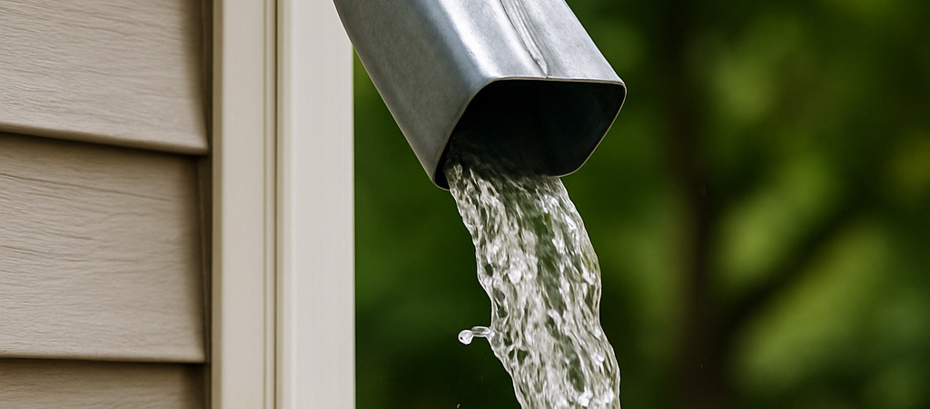 Technician clearing clogged downspout in Toronto